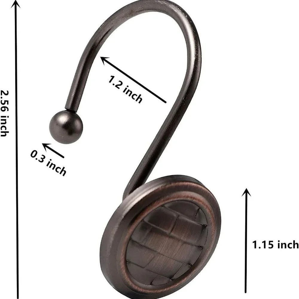 NEW Shower Curtain Rings Rust-Resistant Metal Shower Hooks Bronze 12 Pack